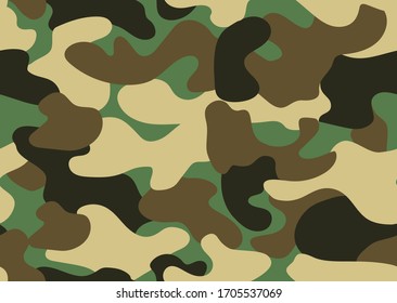 Camouflage seamless pattern. Abstract military or hunting camouflage background. Classic clothing style masking camo repeat print. Green brown black olive colors forest texture camouflage
