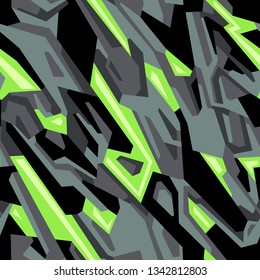 Camouflage seamless pattern. Abstract modern camo geometric digital urban texture for fabric and fashion print. Military style techno endless background. Vector illustration.