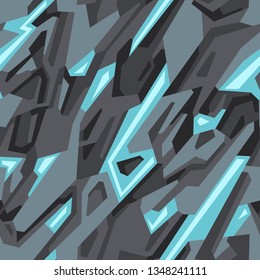 Camouflage seamless pattern. Abstract modern camo geometric digital urban texture for fabric and fashion print. Military style techno endless background. Vector illustration.