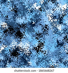 Camouflage seamless pattern. Abstract modern pixel swarm vector military backgound. Blue water army fabric textile print tamplate.
