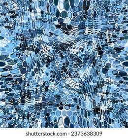 Camouflage seamless pattern with air blue hexagonal endless geometric camo ornament. Abstract modern winter military style background. Template for fabric and fashion print. Vector illustration