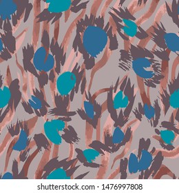Camouflage seamless pattern with animal texture. Sophisticated leopard skin spots fur with zebra stripes skin background. Animal stripes pattern. Good for fabric, textile, sportswear, wrapper.