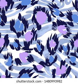 Camouflage seamless pattern with animal texture. Sophisticated leopard skin spots fur with zebra stripes skin background. Animal stripes pattern. Good for fabric, textile, sportswear, wrapper.