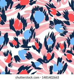 Camouflage seamless pattern with animal texture. Sophisticated leopard skin spots fur with zebra stripes skin background. Animal stripes pattern. Good for fabric, textile, sportswear, wrapper.
