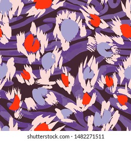 Camouflage seamless pattern with animal texture. Sophisticated leopard skin spots fur with zebra stripes skin background. Animal stripes pattern. Good for fabric, textile, sportswear, wrapper.