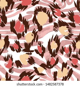 Camouflage seamless pattern with animal texture. Sophisticated leopard skin spots fur with zebra stripes skin background. Animal stripes pattern. Good for fabric, textile, sportswear, wrapper.