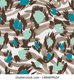 Camouflage seamless pattern with animal texture. Sophisticated leopard skin spots fur with zebra stripes skin background. Animal stripes pattern. Good for fabric, textile, sportswear, wrapper.