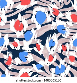 Camouflage seamless pattern with animal texture. Sophisticated leopard skin spots fur with zebra stripes skin background. Animal stripes pattern. Good for fabric, textile, sportswear, wrapper.