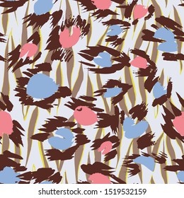 Camouflage seamless pattern with animal texture. Sophisticated leopard skin spots fur with zebra stripes skin background. Animal stripes pattern. Good for fabric, textile, sportswear, wrapper.