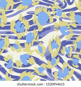 Camouflage seamless pattern with animal texture. Sophisticated leopard skin spots fur with zebra stripes skin background. Animal stripes pattern. Good for fabric, textile, sportswear, wrapper.