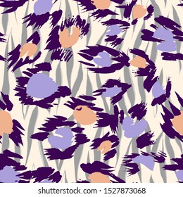 Camouflage seamless pattern with animal texture. Sophisticated leopard skin spots fur with zebra stripes skin background. Animal stripes pattern. Good for fabric, textile, sportswear, wrapper.