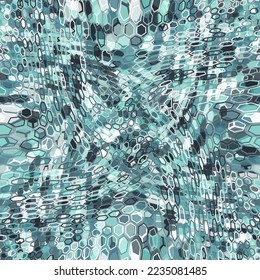 Camouflage seamless pattern with arctic blue hexagonal endless geometric camo ornament. Abstract modern winter military style background. Template for fabric and fashion print. Vector illustration