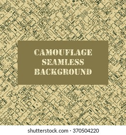 Camouflage seamless pattern. Army dazzle paint template, war repeating design for project and concept, force ornament decorative fabric and background. Military soldier fond weave. 