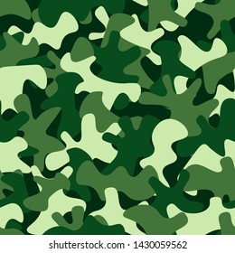 Camouflage seamless pattern background. Classic clothing style masking camo repeat print. Green and olive colors forest texture. Design element vector illustration.