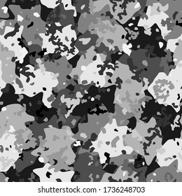 Fondo de patrón sin fisuras de camuflaje. Estilo clásico de ropa enmascarando la impresión repetida de camo. Color blanco gris negro textura de hielo de invierno. Fondo del elemento de diseño del vector.