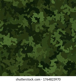 Camouflage nahtlose Muster Hintergrund. Klassische Kleidung Masking Camo wiederholen Druck. Grüne und olivfarbene Waldstruktur. Design-Element, Vektorgrafik.