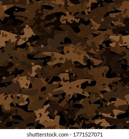 Camouflage nahtlose Muster Hintergrund. Klassische Kleidung Masking Camo wiederholen Druck. Dunkelbrauner Halfton färbt Wüstennatter. Vectordesign-Element-Hintergrund.