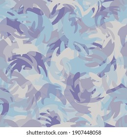 Camouflage seamless pattern background. Classic clothing style masking camo repeat print. Monochrome grey white colors winter ice texture. Vector design element backdrop.