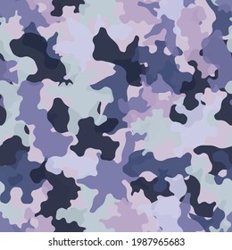 Camouflage seamless pattern background. Classic clothing style masking camo repeat print. Monochrome grey white colors winter ice texture. Vector design element backdrop.