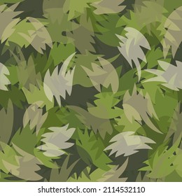 Camouflage seamless pattern background. Classic clothing style masking camo repeat print. Green and tan colors forest texture. Design element vector illustration.