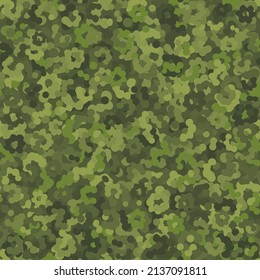 Camouflage seamless pattern background. Classic woodland partisan clothing style masking camo repeat print. Dark green halftone colors army field and forest texture. Design element vector illustration