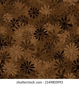 Camouflage seamless pattern background. Classic clothing style masking camo repeat print. Choco brown colors of desert dirt texture. Abstract army and hunting masking ornament background.
