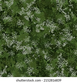 Fondo de patrón sin fisuras de camuflaje. Estilo clásico de ropa enmascarando la impresión repetida de camo. Textura de los colores del bosque verde. Ilustración vectorial de bosques.