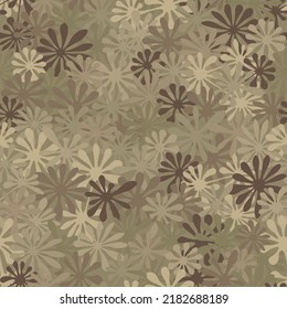 Camouflage seamless pattern background. Classic clothing style masking camo repeat print. Beige sand colors of desert texture. Vector illustration.