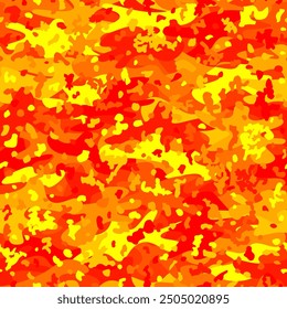 Camuflaje sin patrón de fondo. Estilo de ropa clásica que enmascara la impresión de la repetición del camuflaje. Sol naranja fuego rojo, llama de lava profunda textura de colores semitono. Fondo de elemento de diseño de Vector.