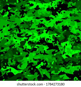 Camouflage seamless pattern background. Decorative clothing style masking camo repeat print. Emerald, jade, toxic green halftone colors texture. Vector design element backdrop.