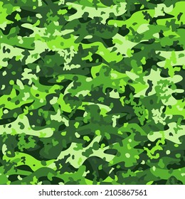 Camouflage seamless pattern background. Decorative clothing style masking camo repeat print. Green lime halftone colors texture. Vector design element backdrop.