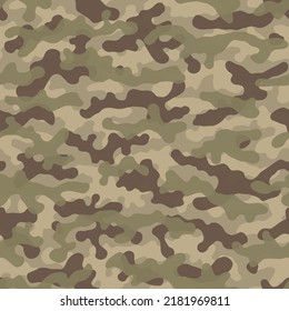 Camouflage seamless pattern background. Desert urban clothing style masking camo repeat print. Beige, tan and brown colors decorative texture. Design element vector illustration.