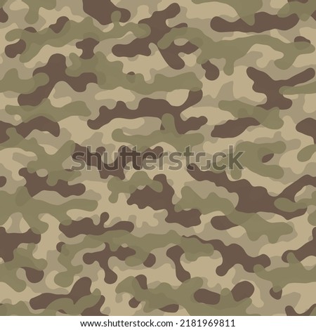 Camouflage seamless pattern background. Desert urban clothing style masking camo repeat print. Beige, tan and brown colors decorative texture. Design element vector illustration.