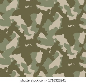 Camuflaje sin fisuras de fondo. Banner horizontal sin fisuras. Tinta repetida de camo de estilo clásico para enmascarar ropa. Textura verde marrón color oliva negro color bosque. Elemento de diseño,Ilustración vectorial