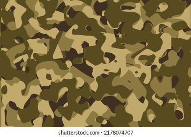 Camouflage seamless pattern background. Horizontal seamless banner. Classic clothing style masking camo repeat print. Green brown black olive colors forest texture. Design element. Vector