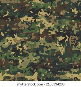 Camouflage seamless pattern background. Swamp clothing style masking camo repeat print. Khaki brown and green colors forest texture. Abstract vector illustration for fabric, uniform or textile prints