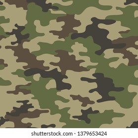 Camouflage seamless pattern. Background. Texture of green black and brown spots. Vector