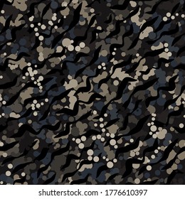 Camouflage seamless pattern background. Tiger and khaki clothing style masking camo repeat print. Brown olive colors forest texture. Vector illustration.