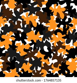 Camouflage seamless pattern background. Urban clothing style masking camo repeat print. Orange and brown colors decorative texture. Design element vector illustration.