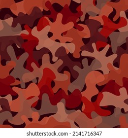 Camouflage seamless pattern background. Urban clothing style masking camo repeat print. Red and brown autumn leaf colors decorative texture. Design element vector illustration.
