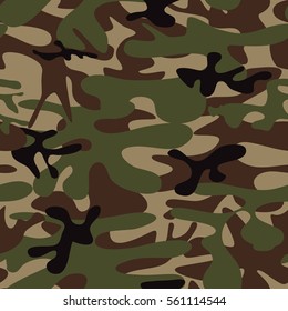 Camouflage seamless pattern. Camouflage pattern background seamless vector illustration. Classic clothing style masking camo repeat print. Green brown black olive colors forest texture camouflage.