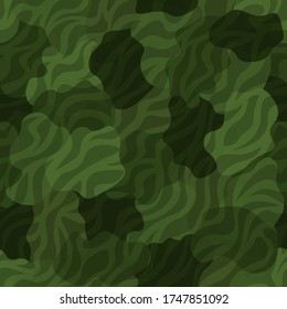 Camouflage seamless pattern background. Zebra and khaki clothing style masking camo repeat print. Light green lime colors forest texture. Vector illustration.