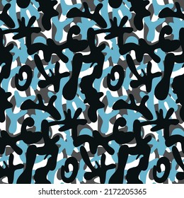Camouflage nahtloses Muster, schwarz-blaue Aquamarine für die Textilgestaltung, Vektorgrafik