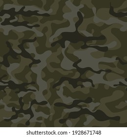 Camouflage seamless pattern, black, green spots. Vector print. Forest pattern