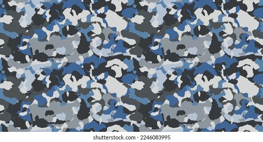 Patrón sin fisuras de camuflaje con color azul. Impresión vectorial para textiles, ilustración elegante, telas sin costura, cuadernos, interiores, papel pintado.