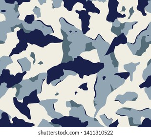Camouflage seamless pattern of blue and dark spots on a light beige background.Texture Stones.Print on clothes on the fabric on paper on textiles.Abstract background of dark and white spots.Vector