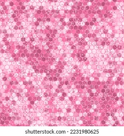 Camouflage seamless pattern with bubblegum pink hexagonal endless geometric camo ornament. Abstract modern girly military style background. Template for fabric and fashion print. Vector illustration