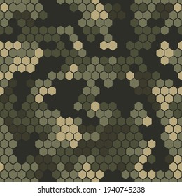 Patrón sin fisuras de camuflaje. Camo hecho de elementos hexagonales. Textura militar. Impresión sobre tela y ropa. Textura digital para la caza y la pesca. Vector