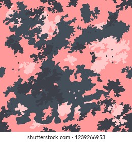 Camouflage seamless pattern. Classic clothing style with pink. Vector background.