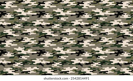 Camouflage seamless pattern. Classic clothing style masking camo repeat print.